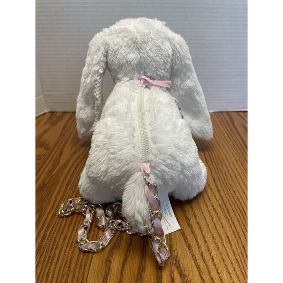 White with sqeuins Bunny Rabbit Plush Purse Gold Strap 8” X 10” - for children - Picture 7 of 12